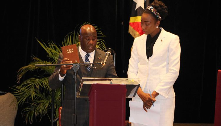 Hon. Alexis Jeffers, Member for Nevis 11 in the National Assembly, taking the Oath of Allegiance at the Opening of the National Assembly at the St. Kitts Marriott Resort on July 08, 2020