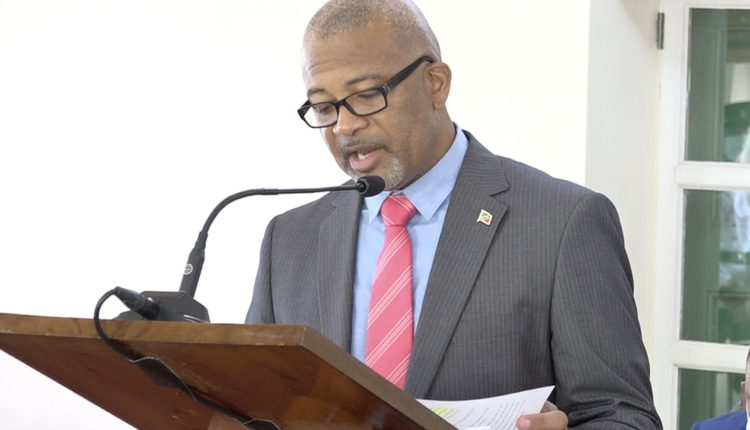 Hon. Spencer Brand, Minister of Posts in the Nevis Island Administration, making his presentation at a sitting of the Nevis Island Assembly in Chambers on July 02, 2020