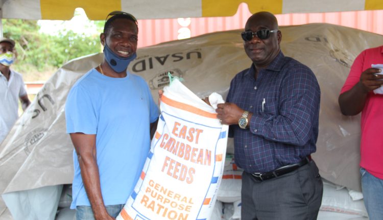 ) Mr. Morris Hanley, one of 154 livestock farmers on Nevis receiving free animal feed