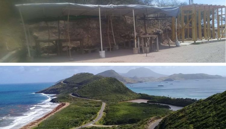 Picture on top shows the structure under which Mrs Joanna Farrell-Tyrell and her husband Mr Marlon Tyrell run their business on Timothy Hill. Bottom picture shows a panoramic view of the Southeast Peninsula from Timothy Hill.