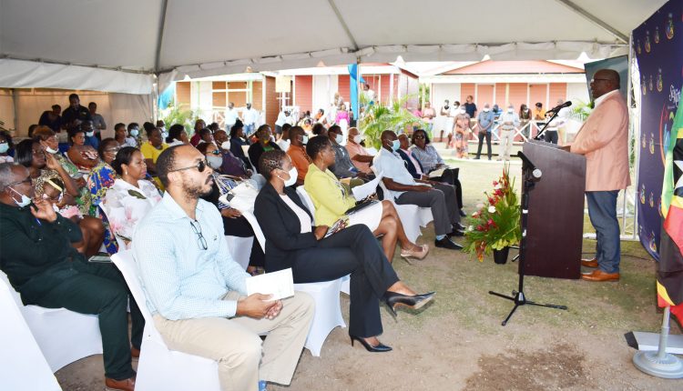 Prime Minister Harris delivering feature remarks at the dedication and ribbon cutting ceremony of the viewing decks at Black Rocks, in Bellevue.