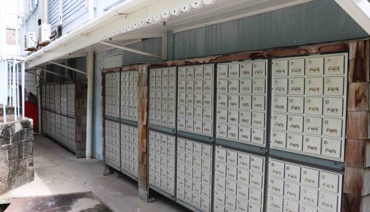 Private mail boxes at the Nevis Postal Services building in Charlestown