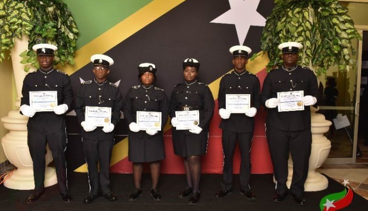 (l to r) #405 Constable Zedan Clarke-Lake, #398 Constable Dashan Jacobs, #388 Woman Constable Chieyenne Clarke, #403 Woman Constable Laricia Ottley, #406 Shane Clarke and #392 Zomiah Hutchinson
