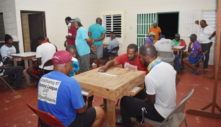 Doval Davis of Small Corner Bar Domino Club in action as they stopped the previously unbeaten Phillips Domino Club with a 13-11 beating, at the Edgar Gilbert Sports Complex.