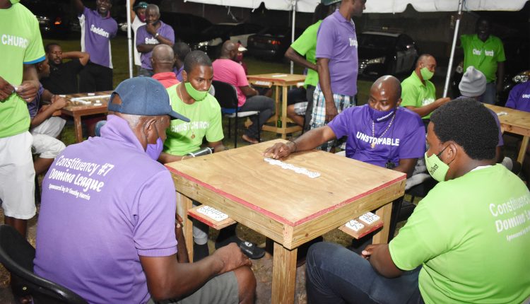 Stopping the opponents: Delbert ‘Splingman’ Wilkes of Unstoppable Domino Club as his team beat Christchurch Domino Club 13-8.