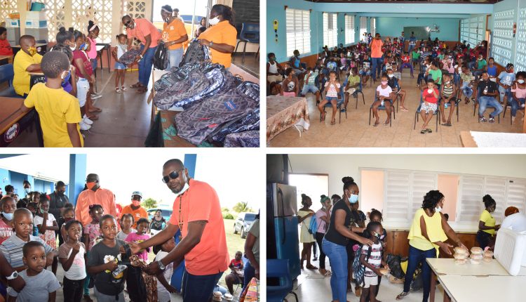 Presenting back to school supplies at Newton Ground Primary School; St. Paul’s Primary School; Dieppe Bay Primary School; and Saddlers Primary School