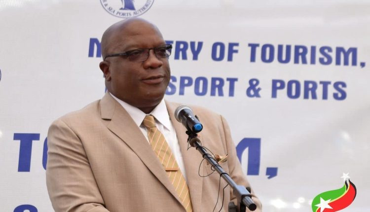 Prime Minister Dr. the Hon. Timothy Harris addresses the opening ceremony for the new bus terminal