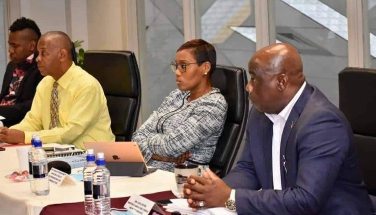 Federal Ministers (l-r): Deputy Prime Minister Hon. Shawn Richards, Hon. Eric Evelyn, Hon. Akilah Nisbett; and Deputy Premier of Nevis Hon. Alexis Jeffers, Federal Minister of Agriculture and Marine Resources during a session of the Federal Budget Estimates Meetings in Basseterre on October 19, 2020