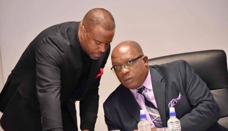 Nevis Premier Hon. Mark Brantley and Minister of Foreign Affairs and Aviation in St. Kitts and Nevis with Prime Minister Hon. Dr. Timothy Harris and Minister of Finance during the Federal Budget Estimates meetings in Basseterre on October 19, 2020