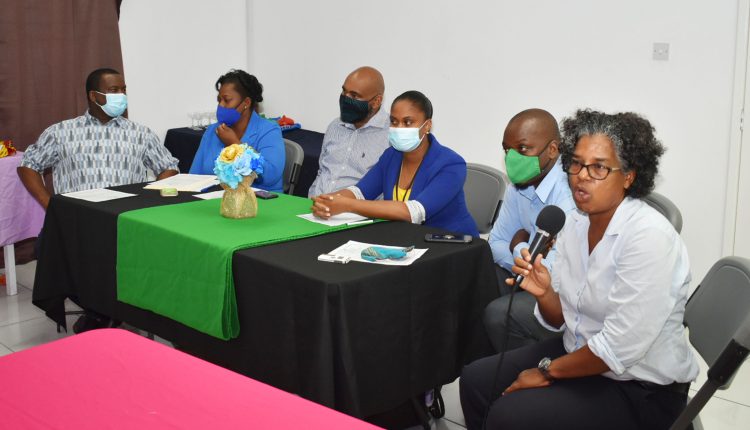 IICA’s Ms Sharon Jones, addressing the participants. Others at the head table are Mr Randy Elliott, Ms Latoya Jeffers, Mr Huey Sargeant, Ms Lorraine Archibald, and Mr Keith Glasgow.