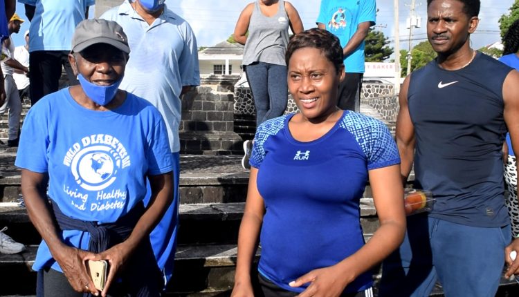 Minister of Health the Hon Akilah Byron-Nisbett (2nd left) at the start of the St. Kitts Diabetes Association’s Grand Walk at the War Memorial. To her right is her husband, Mr Alexis Nisbett.