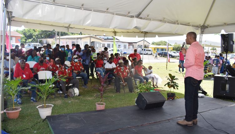 Minister of Environment and Cooperatives, the Hon Eric Evelyn, addressing participants at Agro Strip 2020 held on Friday November 27 on Pond Road in Basseterre.