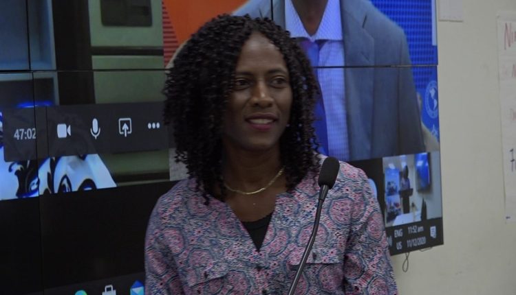 Ms. Shelisa Martin-Clarke, Permanent Secretary in the Ministry of Health in the Nevis Island Administration delivering remarks at the virtual handing over ceremony for the donation of a new Sport Utility Vehicle from the Pan American Health Organization on December 11, 2020