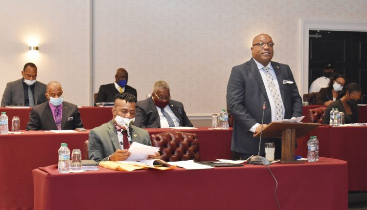 Prime Minister and Minister of Finance, Dr the Hon Timothy Harris, delivering the 2021 Budget Address on Tuesday December 15 at a sitting of the National Assembly held at the St. Kitts Marriott Resort Ballroom.