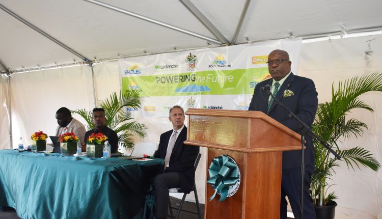 Prime Minister and Minister of Sustainable Development, Dr the Hon Timothy Harris, delivering remarks.