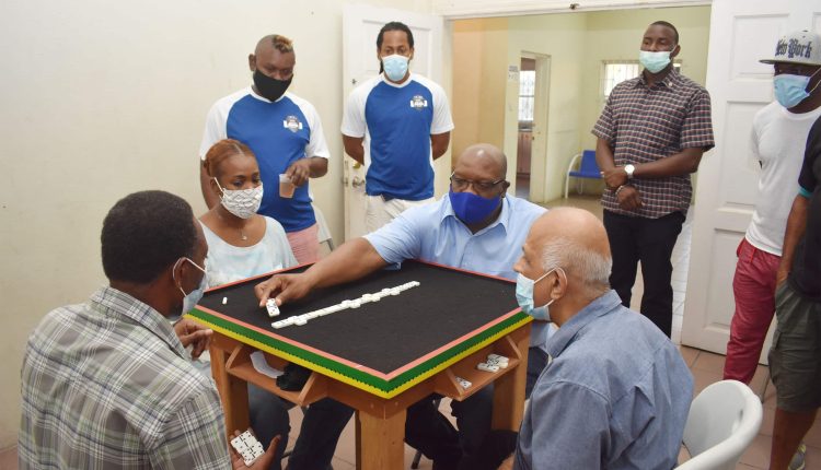 In an exhibition game, Prime Minister Dr the Hon Timothy Harris paired with Mr Keithly Blanchette to play against tournament sponsors Ms Haley Cassius and Mr Anand Samtani.