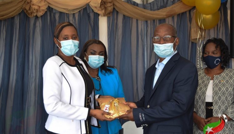 Director General Of SKNRCS, Hester Rawlins, Hands Over Keys For New Ambulance To Minister Of Health, Hon. Akilah Byron-Nisbett, While Permanent Secretary In Ministry Of Foreign Affairs, Kaye Bass,and Permanent Secretary In The Ministry Of Health, Dr. Delores Stapleton Harris Look On