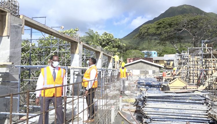 Mr. Kevin Barrett, Permanent Secretary in the Ministry of Education; Hon. Troy Liburd, Junior Minister of Education in the Nevis Island Administration taking a first hand look at construction of the state-of-the-art Technical Wing at the Gingerland Secondary School during a site visit on February 08, 2021