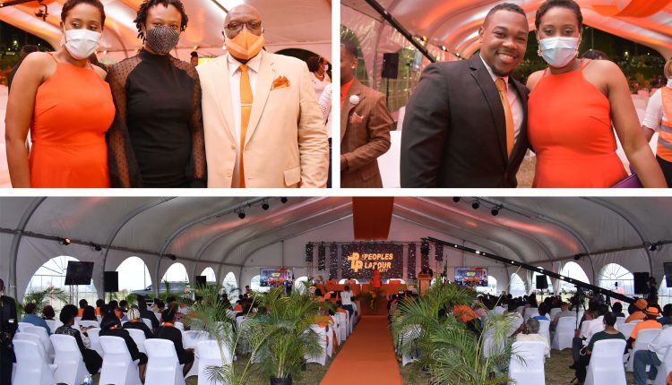 Clockwise from left: Bringing fraternal greetings were CCM’s Ms Latoya Jones (centre) seen with Dr the Hon Timothy Harris, and Hon Akilah Byron-Nisbett; PAM’s Azard Gumbs with Hon Byron-Nisbett; a general view of the tent.