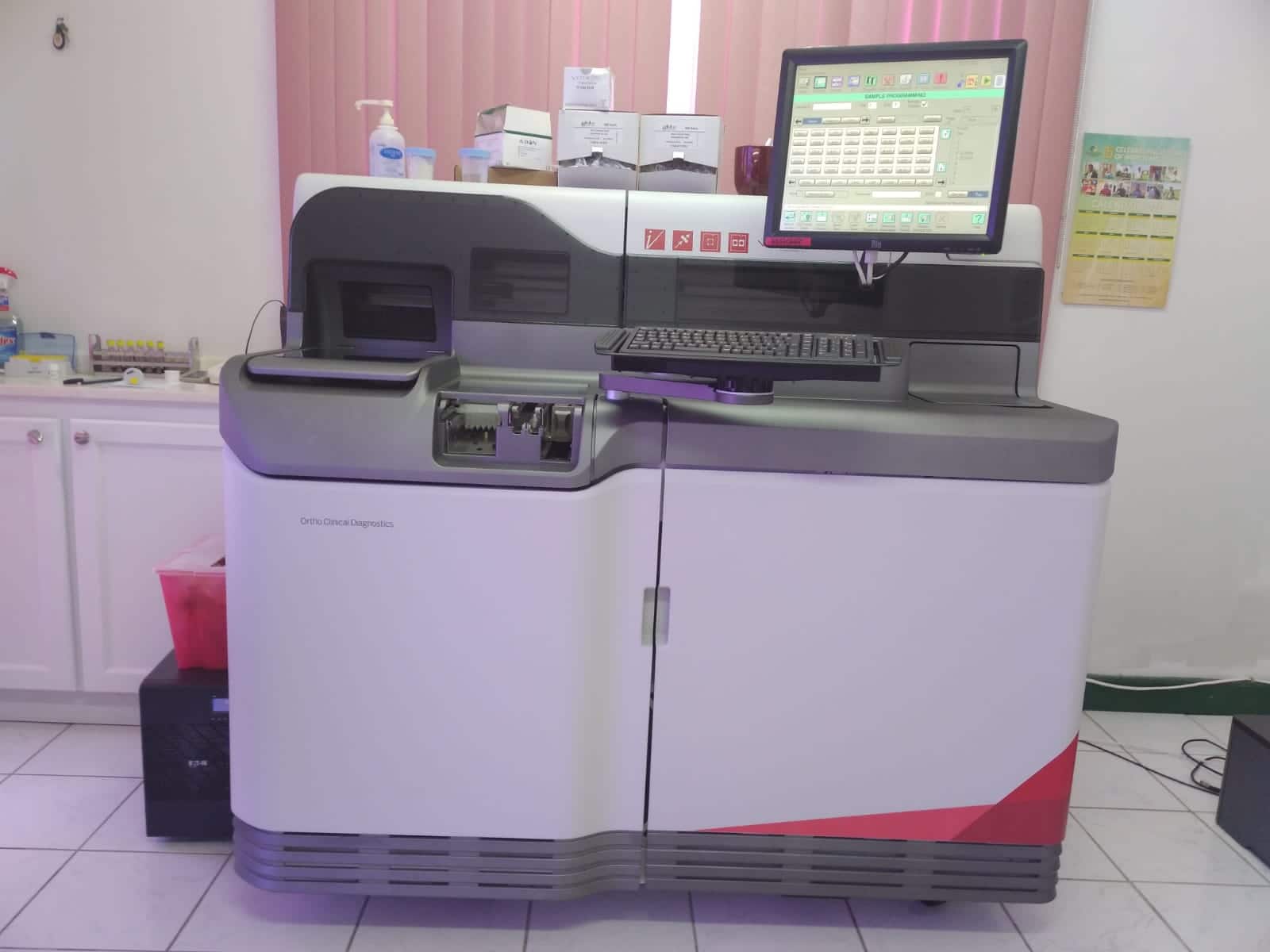 The newly installed and commissioned US$59,000. VITROS XT 3400 chemistry analyser purchased by the Ministry of Health in the Nevis Island Administration at the Alexandra Hospital’s Lab on March 25, 2021
