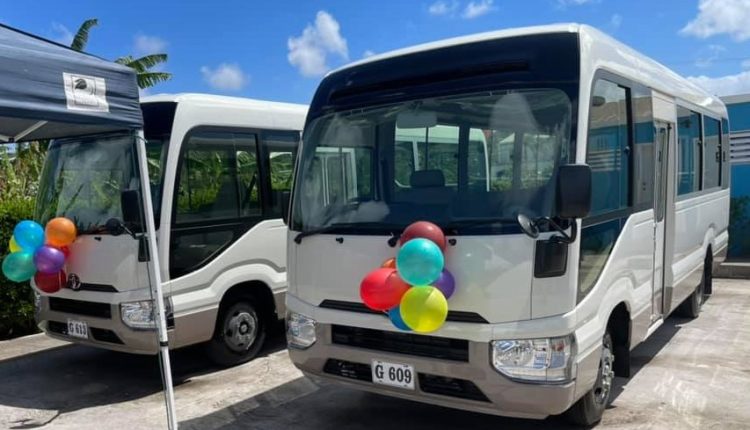 Two new Toyota Coaster 2021 model buses donated to the Ministry of Education in Nevis by the Windsong Foundation on March 09, 2021