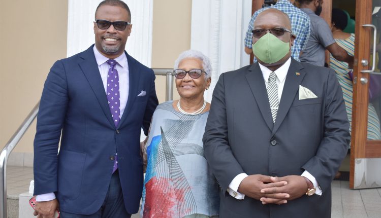 Prime Minister Dr the Hon Timothy Harris, right, with Lady Sheila Daniel, and Premier of Nevis and Federal Minister of Foreign Affairs the Hon Mark Brantley.