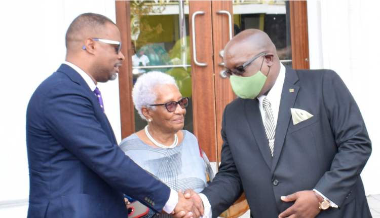Prime Minister Dr. the Hon. Timothy Harris greets Premier of Nevis