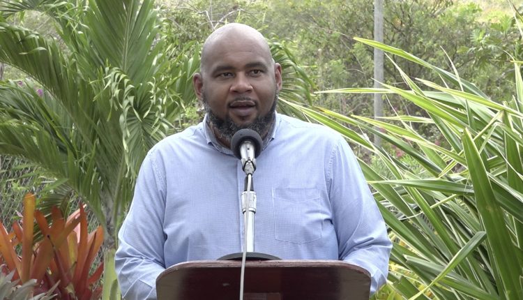 Mr. Huey Sargeant, Permanent Secretary in the Ministry of Tourism delivering remarks at the launch of the Nevis Garden Competition on April 16, 2021, at the Nevisian Heritage Village in Gingerland