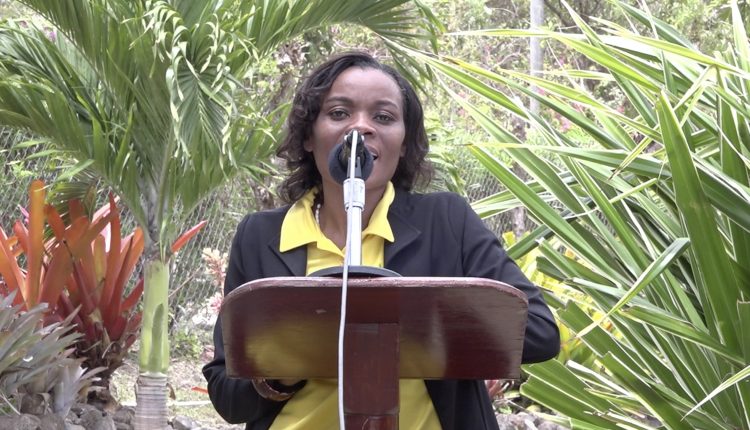 Ms. Vanessa Webbe, Tourism Education Officer in the Ministry of Tourism and head of the Community Tourism team serving as chairperson at the launch of the Nevis Garden Competition on April 16, 2021, at the Nevisian Heritage Village in Gingerland