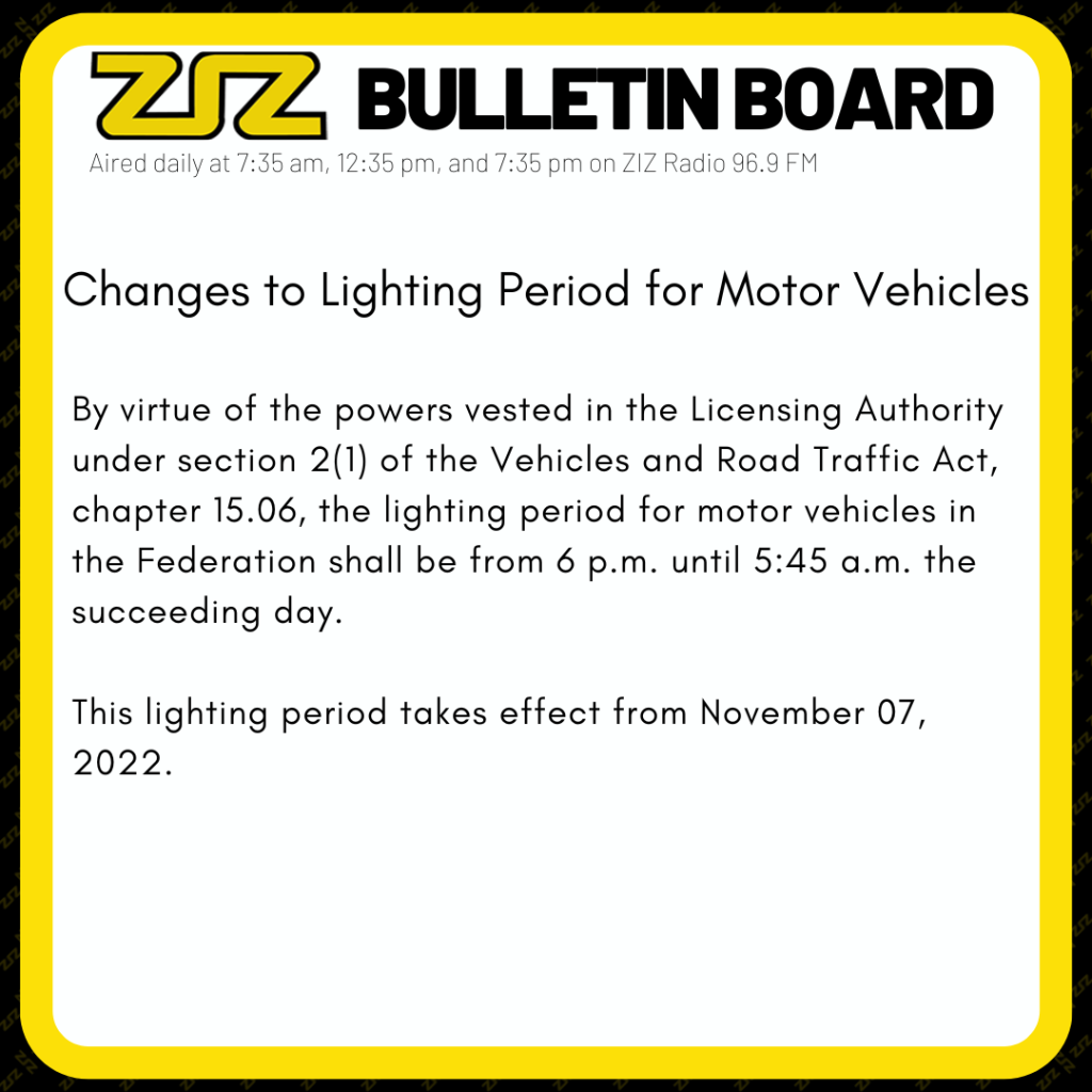 Changes to Lighting Period for Motor Vehicles ZIZ Broadcasting