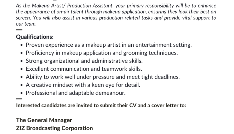 Job Vacancy Makeup Artist Production